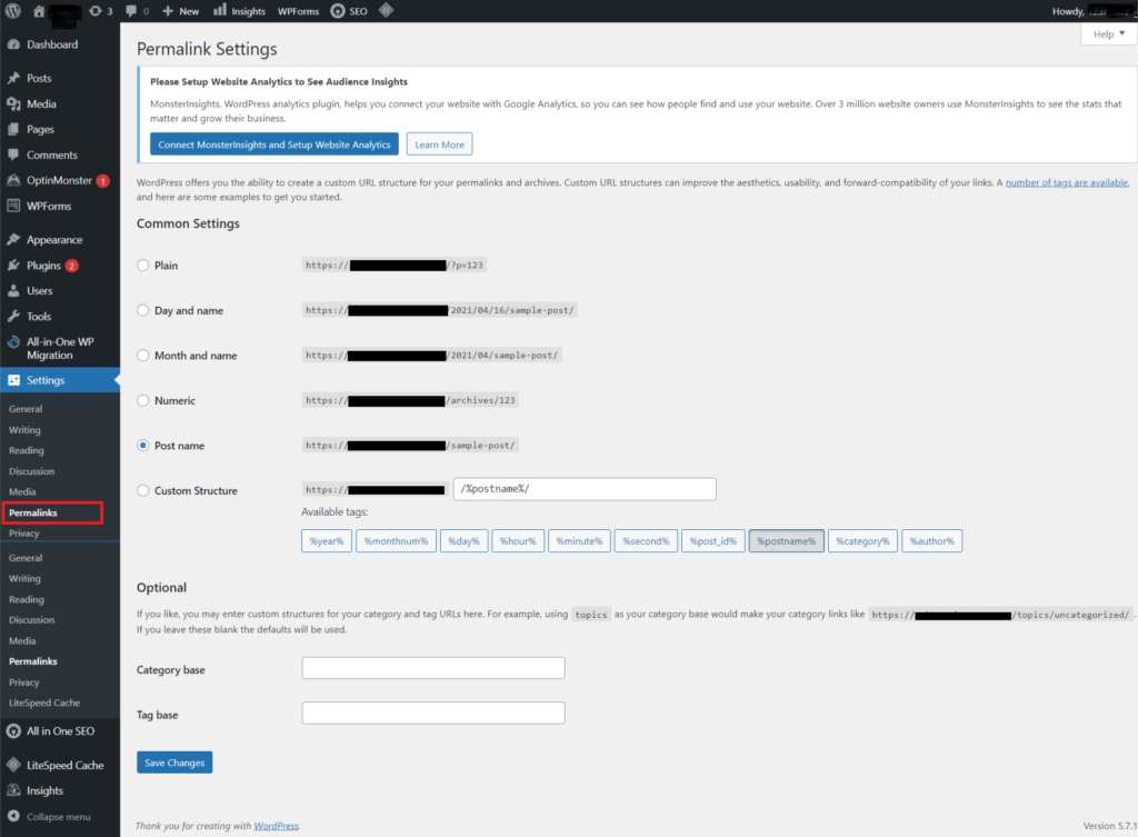 WordPress पर Permalink Settings