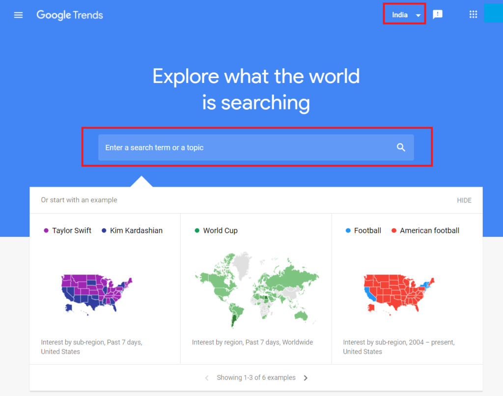select country and search keyword
